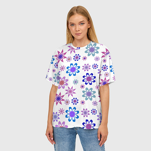 Женская футболка оверсайз Паттерн цветы / 3D-принт – фото 3
