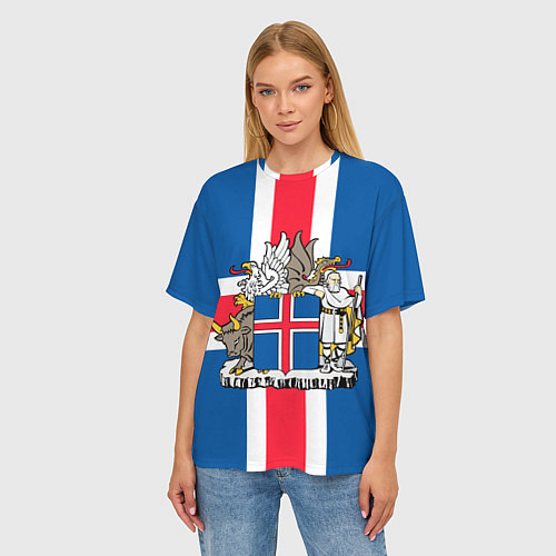 Женская футболка оверсайз Флаг и Герб Исландии / 3D-принт – фото 3
