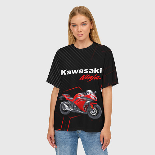 Женская футболка оверсайз KAWASAKI NINJA КАВАСАКИ / 3D-принт – фото 3