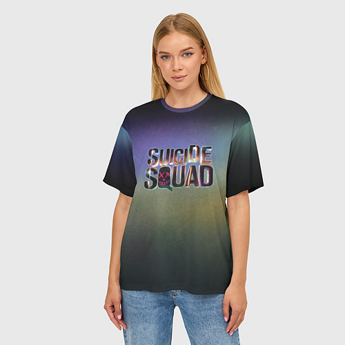 Женская футболка оверсайз SUICIDE SQUAD 2016 лого металл / 3D-принт – фото 3