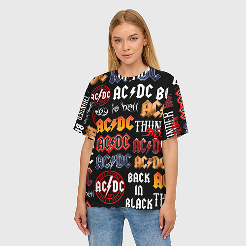 Женская футболка оверсайз AC DC LOGOBOMBING / 3D-принт – фото 3