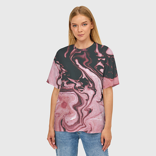 Женская футболка оверсайз Розовые Разводы С черными / 3D-принт – фото 3