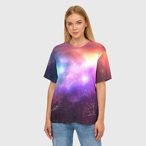Женская футболка оверсайз Космос, сияние и звезды / 3D-принт – фото 3