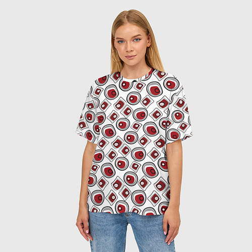 Женская футболка оверсайз Красно черный узор на белом / 3D-принт – фото 3