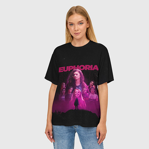 Женская футболка оверсайз Euphoria team / 3D-принт – фото 3