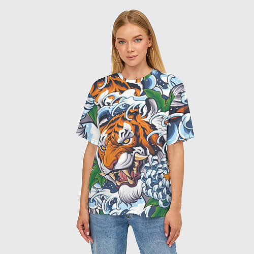 Женская футболка оверсайз Тигр / 3D-принт – фото 3
