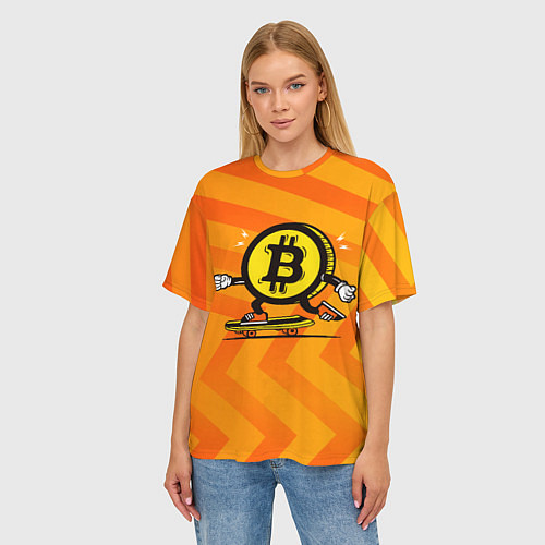 Женская футболка оверсайз Биткоин на скейте / 3D-принт – фото 3