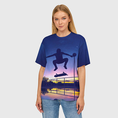 Женская футболка оверсайз Skateboarding / 3D-принт – фото 3