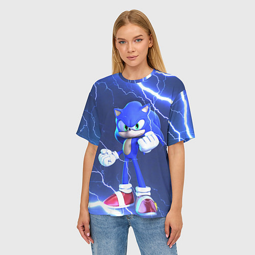 Женская футболка оверсайз SONIC СОНИК СИНИЙ ЁЖ Z / 3D-принт – фото 3
