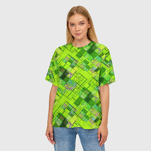 Женская футболка оверсайз Ярко-зеленый абстрактный узор / 3D-принт – фото 3