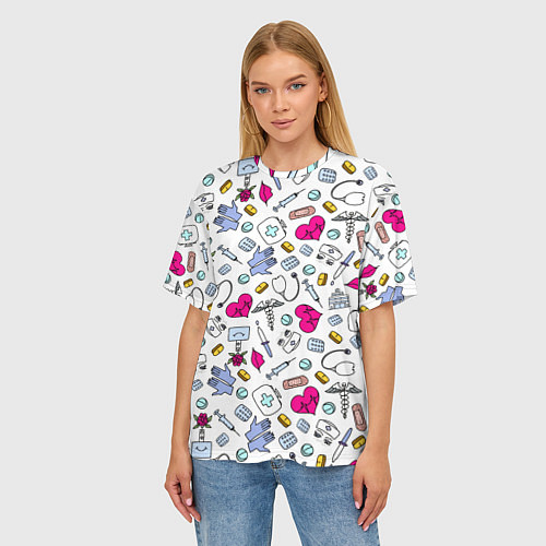 Женская футболка оверсайз Медицинский паттерн / 3D-принт – фото 3