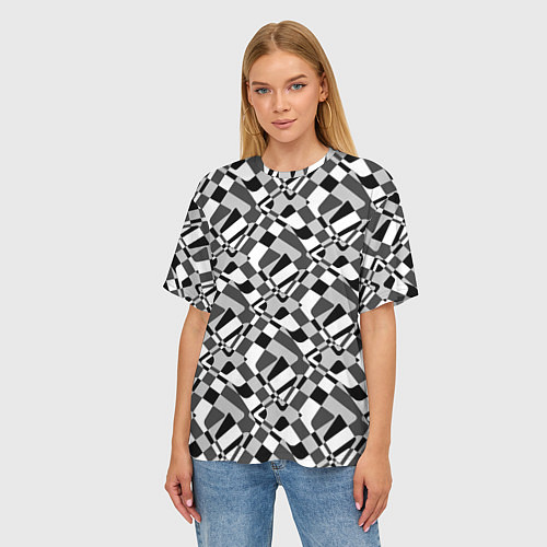 Женская футболка оверсайз Черно-белый абстрактный узор / 3D-принт – фото 3