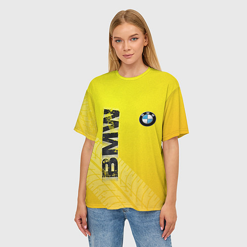 Женская футболка оверсайз BMW СЛЕДЫ ШИН БМВ / 3D-принт – фото 3