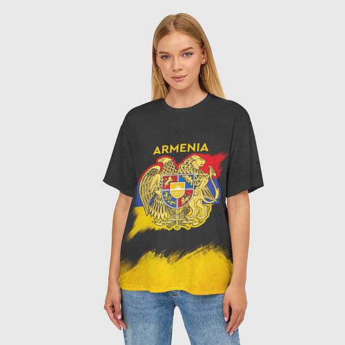 Женская футболка оверсайз Yellow and Black Armenia / 3D-принт – фото 3