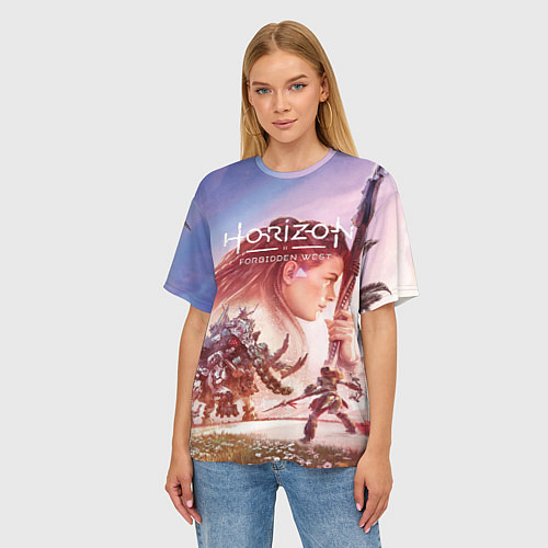 Женская футболка оверсайз Элой Horizon Forbidden West DE / 3D-принт – фото 3