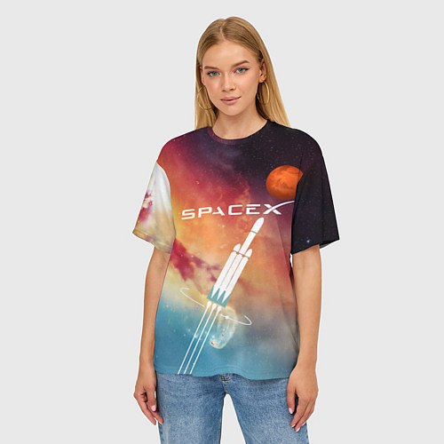 Женская футболка оверсайз Space X / 3D-принт – фото 3