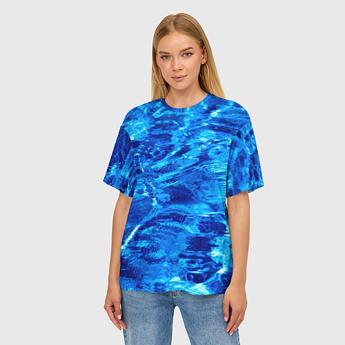 Женская футболка оверсайз Голубая Вода Текстура / 3D-принт – фото 3