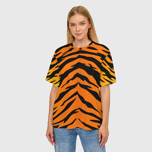 Женская футболка оверсайз Шкура тигра / 3D-принт – фото 3