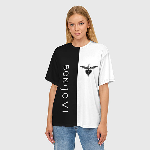 Женская футболка оверсайз BON JOVI BLACK WHITE / 3D-принт – фото 3