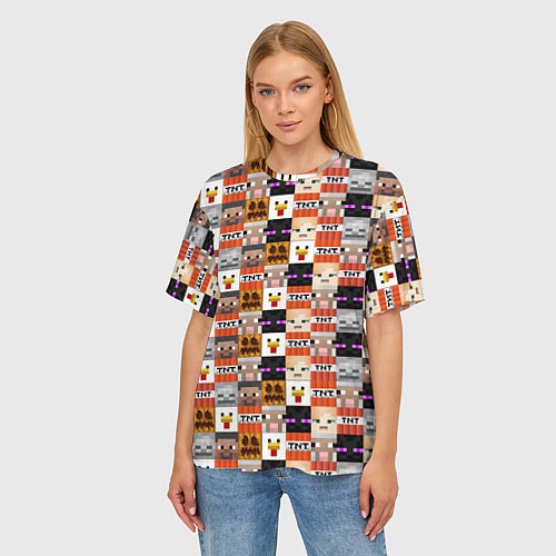 Женская футболка оверсайз MINECRAFT КУБИКИ ПЕРСОНАЖИ / 3D-принт – фото 3