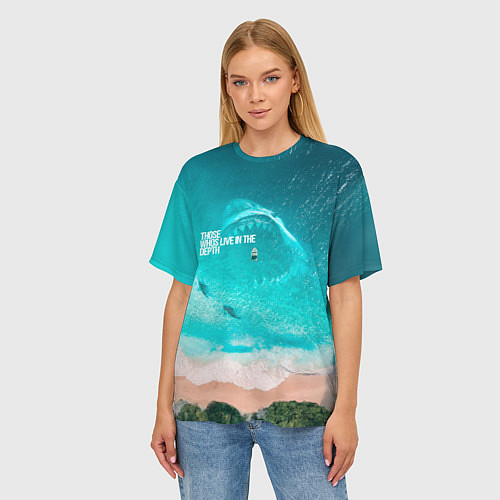 Женская футболка оверсайз Shark in sea / 3D-принт – фото 3