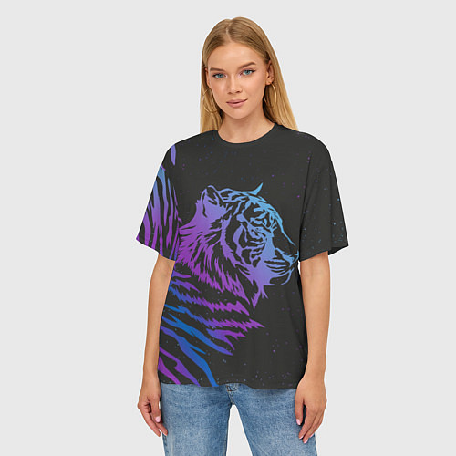 Женская футболка оверсайз Tiger Neon / 3D-принт – фото 3