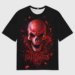 Футболка оверсайз женская Красный череп в кровавых розах, цвет: 3D-принт