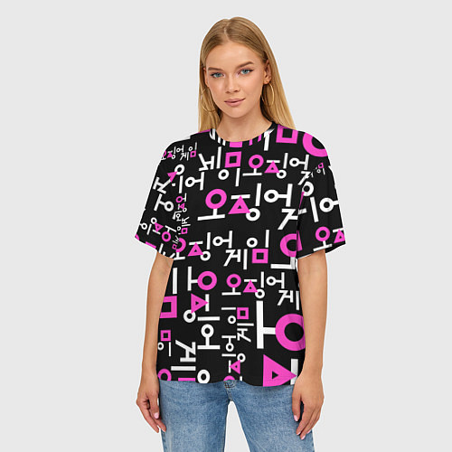 Женская футболка оверсайз Игра в кальмара лого узор / 3D-принт – фото 3