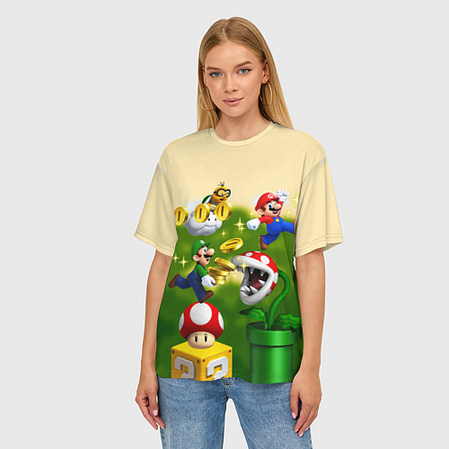 Женская футболка оверсайз Mario Coins / 3D-принт – фото 3