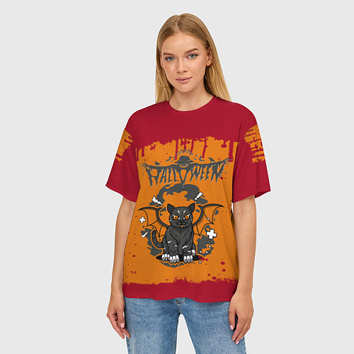 Женская футболка оверсайз Летучая котомышь на хэллоуин / 3D-принт – фото 3