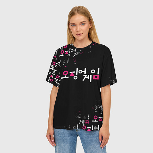 Женская футболка оверсайз Игра в кальмара: Логотип / 3D-принт – фото 3