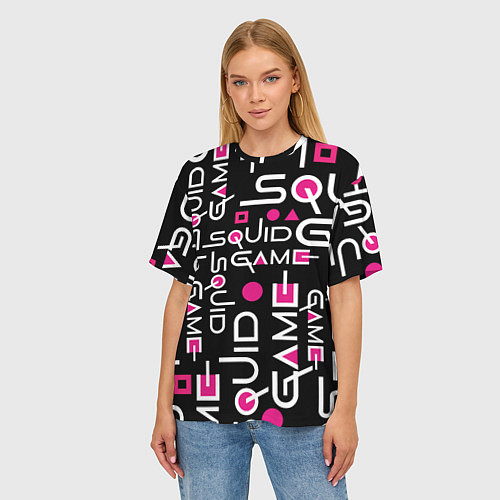 Женская футболка оверсайз SQUID GAME ЛОГО PINK / 3D-принт – фото 3