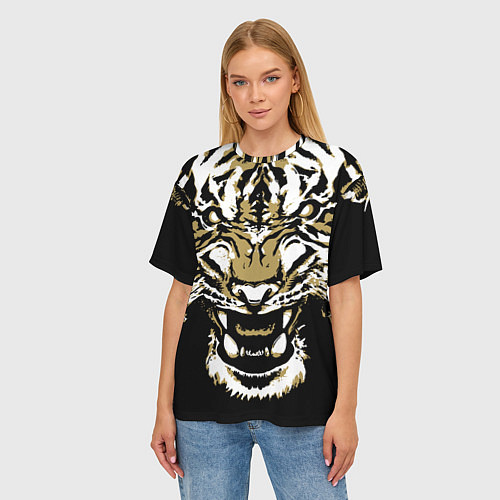 Женская футболка оверсайз Рычание джунглей / 3D-принт – фото 3