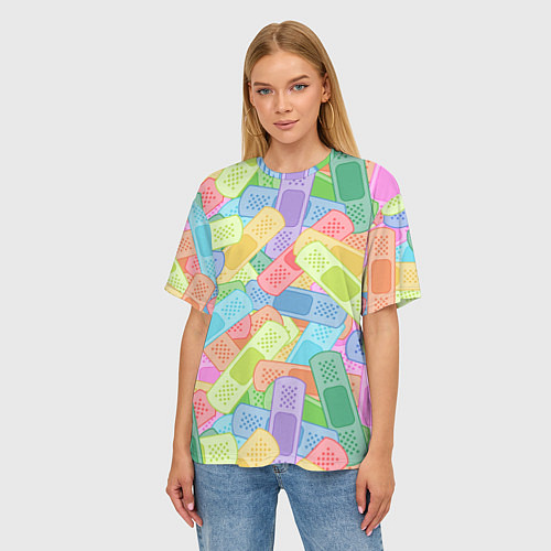 Женская футболка оверсайз Цветные пластыри / 3D-принт – фото 3