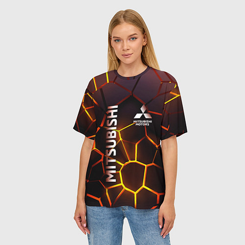 Женская футболка оверсайз Митсубиси подсветка 3D плит / 3D-принт – фото 3