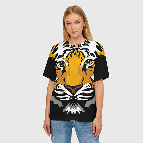 Женская футболка оверсайз Суровый взгляд тигра / 3D-принт – фото 3
