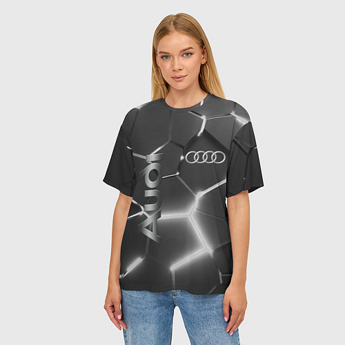 Женская футболка оверсайз AUDI GREY 3D ПЛИТЫ / 3D-принт – фото 3