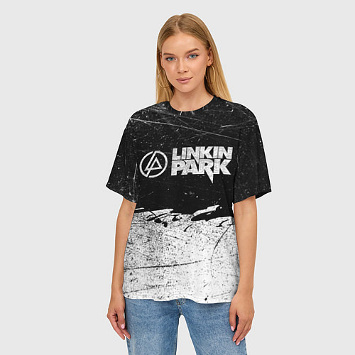 Женская футболка оверсайз Линкин Парк Лого Рок ЧБ Linkin Park Rock / 3D-принт – фото 3