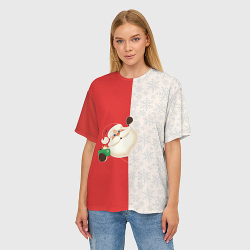 Женская футболка оверсайз Дед Мороз селфи / 3D-принт – фото 3