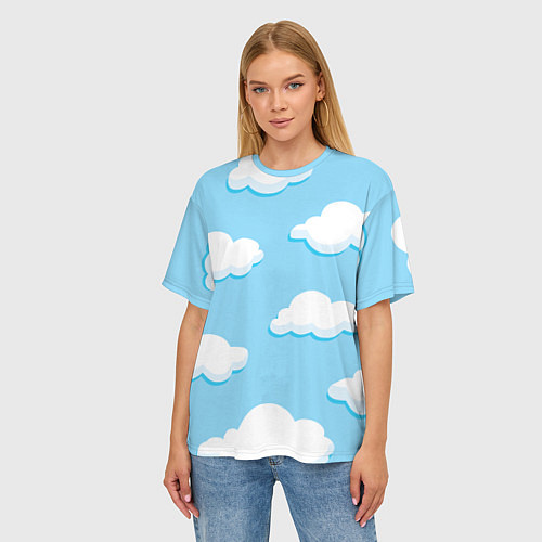 Женская футболка оверсайз Белые облака / 3D-принт – фото 3