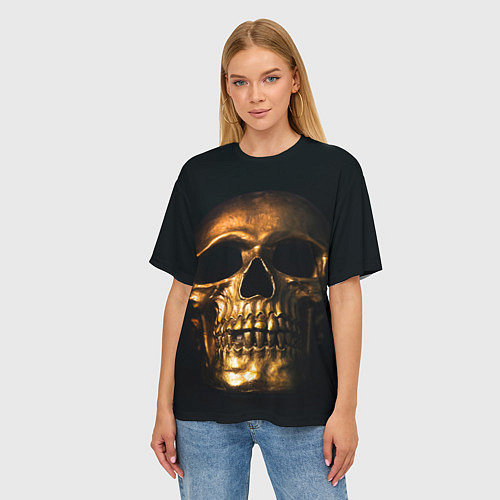 Женская футболка оверсайз Gold Skull / 3D-принт – фото 3