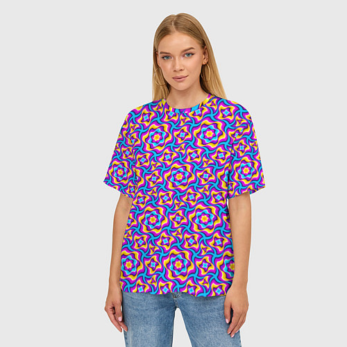 Женская футболка оверсайз Красочный фон с цветами / 3D-принт – фото 3