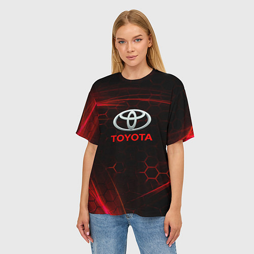 Женская футболка оверсайз Toyota Неоновые соты / 3D-принт – фото 3