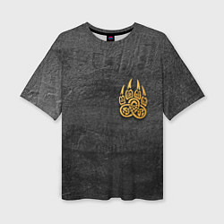 Женская футболка оверсайз Волчий отпечаток золотом Символ Велеса