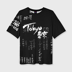 Женская футболка оверсайз Токио Надпись Иероглифы Япония Tokyo