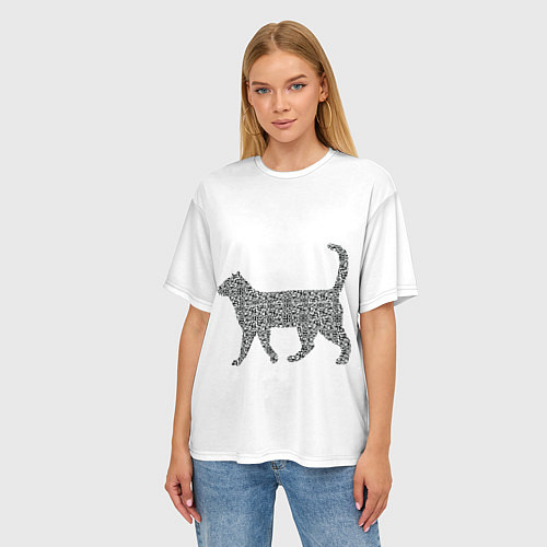 Женская футболка оверсайз QR - кот / 3D-принт – фото 3