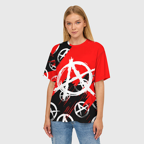 Женская футболка оверсайз Анархия гражданская оборона ПАТТЕРН / 3D-принт – фото 3