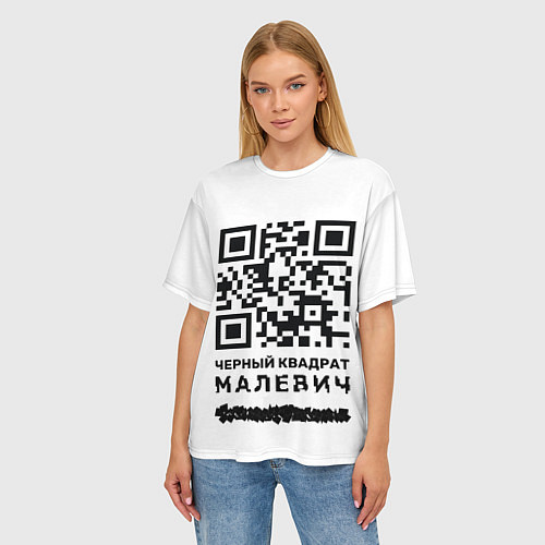 Женская футболка оверсайз QR - Черный квадрат Малевич / 3D-принт – фото 3