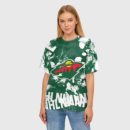 Женская футболка оверсайз Minnesota Wild, Миннесота Уайлд / 3D-принт – фото 3