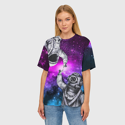 Женская футболка оверсайз Космонавт и водолаз - сотворение / 3D-принт – фото 3
